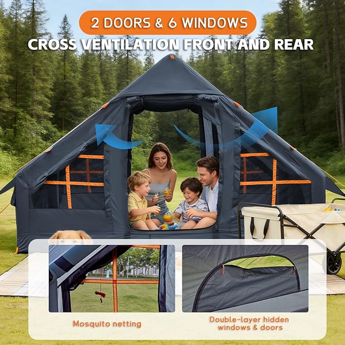 Inflatable Tents for CampingEasy Blow Up Tent with Hand Pump4 Seasons Waterproof Air Inflatable Camping Tent House for Family Weekend Camping