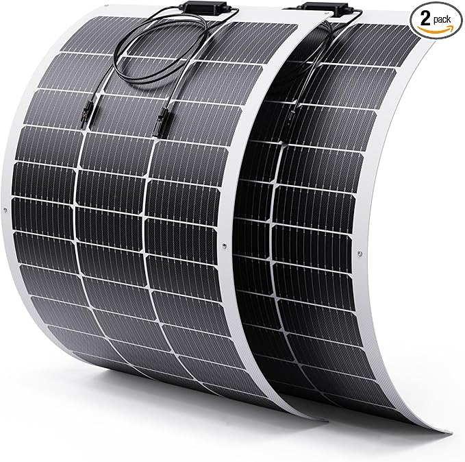 200W Flexible Solar Panel Kit (2x100W) Heat-Reflective White Backsheet Marine-Grade ETFE Solar Panel IP68 Waterproof for Motorhome Boat Van Camper White RVs