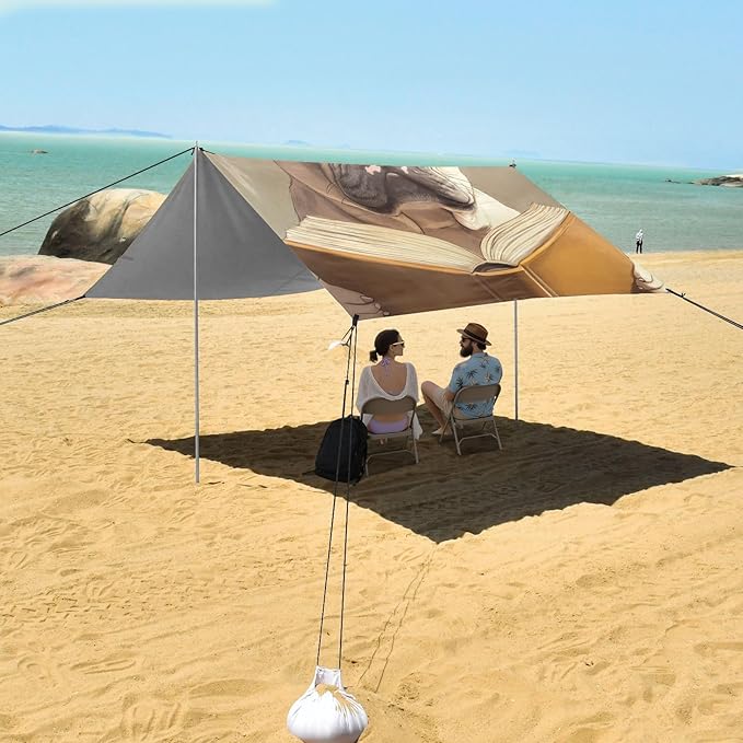 ALAZA Close Up Photo of French Bulldog Read Book Beach Tent Sun Shelter Portable Canopy Sunshade for Outdoor Camping Picnics Backyard Fun 10x9 ft