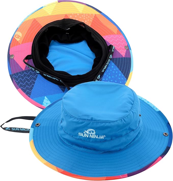 SUN NINJA Portable Shower and Bucket Hat Bundle with Multi-Spray Shower Head Neoprene Cover UPF 50+ Reversible Sun Hat Shoulder Strap - Outdoor Camping Beach Hiking &amp Sun Protection
