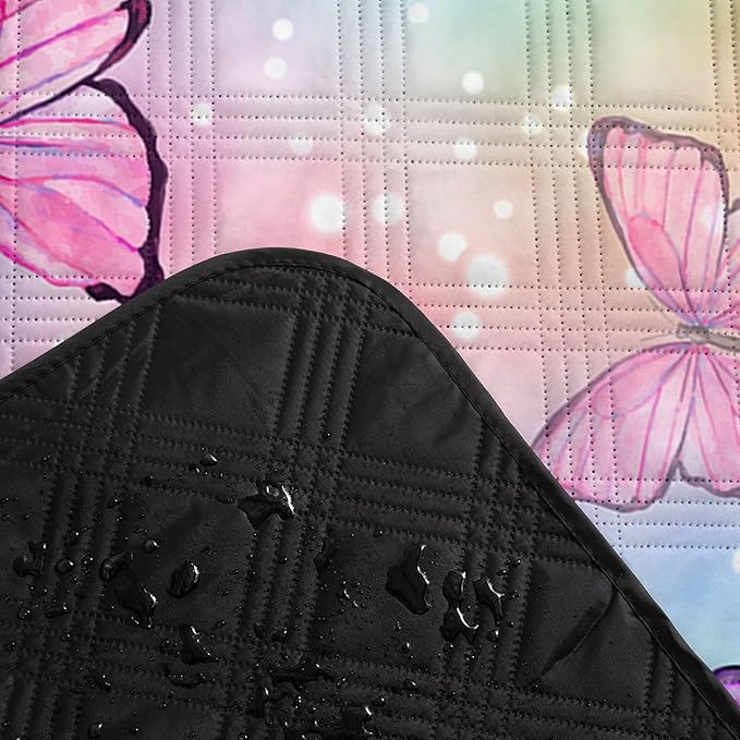Outdoor Picnic BlanketPortable Ultrasonic Waterproof Picnic MatColorful Butterfly Printed Camping Beach Mat for Sand and Wet Grass Hiking (Butterfly S)