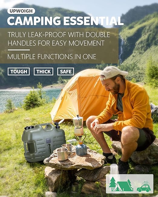 UPWOIGH 5 Gallon Water Jug Camping Water ContainerTruly No Leakage Water StorageLarge Military Green Water TankBPA Free Portable Emergency Water Containers for Outdoors Hiking Accessories