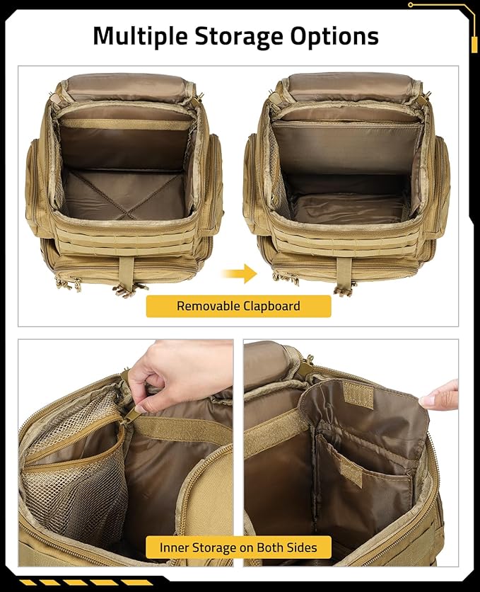 CVLIFE Tactical Range Backpack with Removable Divider Gun Cases Bag with 4 Pistol Carrying Cases Rucksack for Shooting (Tan Medium)