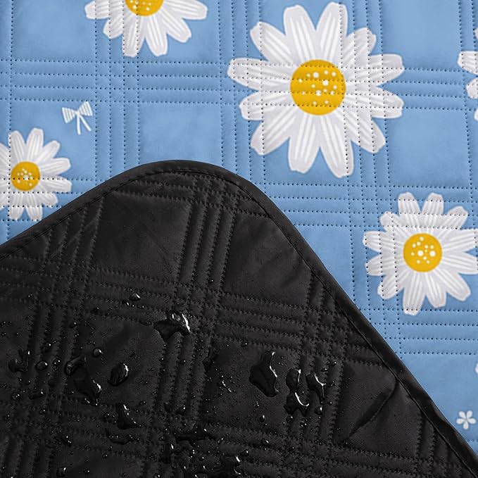 Outdoor Picnic Blanket Portable Ultrasonic Waterproof Picnic Blue Daisy Flower Printed Camping Beach Mat for Sand and Wet Grass Hiking (Blue Daisy S