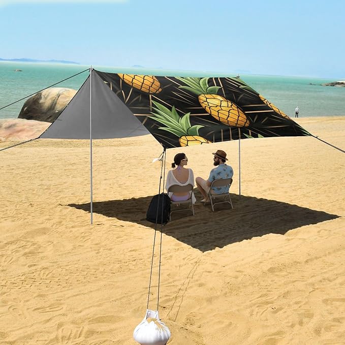 ALAZA Pineapples Geometric Summer Beach Tent Sun Shelter Portable Canopy Sunshade for Outdoor Camping Picnics Backyard Fun 10x9 ft