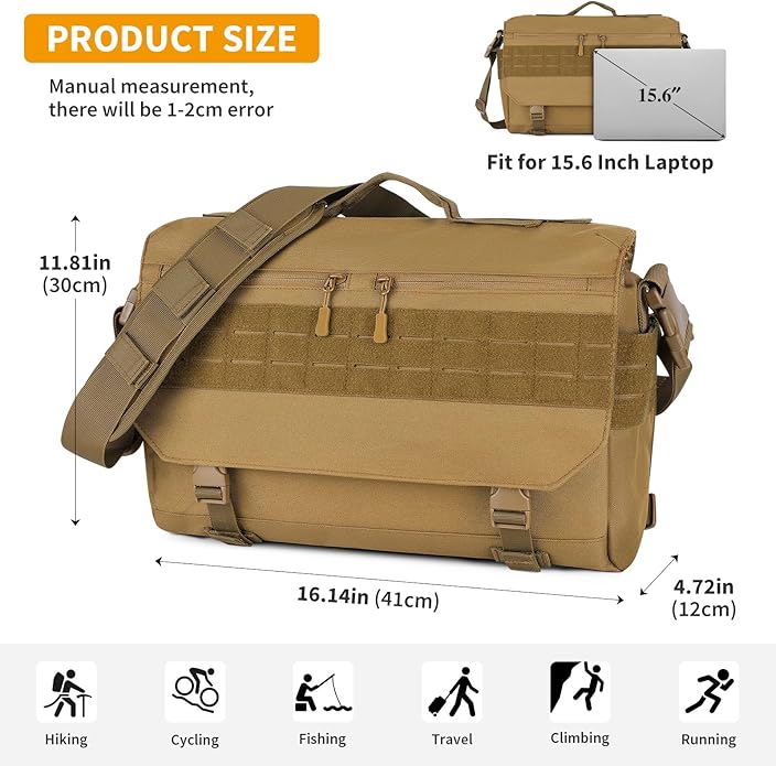HUNTVP Messenger Bag Tactical Messenger Bag Men Canvas Shoulder Crossbody Military Laptop Bag for Work Outdoor Camping Hiking