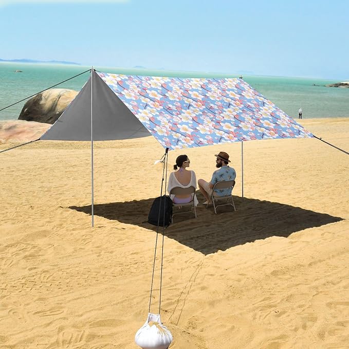 ALAZA Colorful Cherry Blossom Flower Beach Tent Sun Shelter UPF50+ Protection Beach Shade Canopy w/ 4 Sandbags for Outdoor Camping Fishing Backyard Fun Picnic 10x9 ft