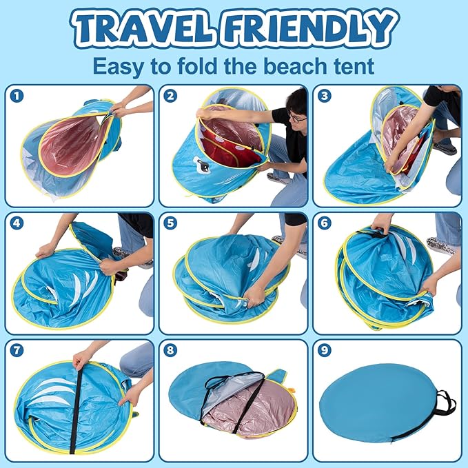 Baby Beach Tent - Shark Pop Up Beach Tent Sun Shade for Beach Portable Shade Pool UV Protection Sun Shelter for Outdoor Travel Camping