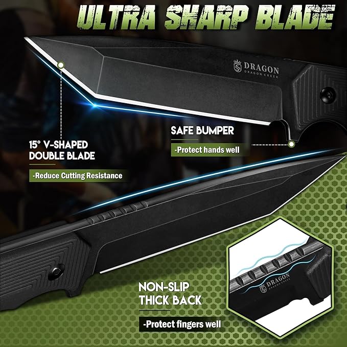 Dragon Creek Fixed Blade Knife - Full Tang Handle Black