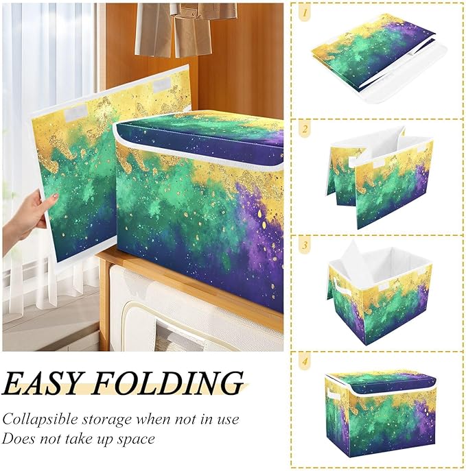 Mardi Gras Background Fabric Storage Bins with Lids and HandleFoldable Storage Bins with LidsCloset Organizers for Clothes Storage Room Organization Office Storage Chest Organizer