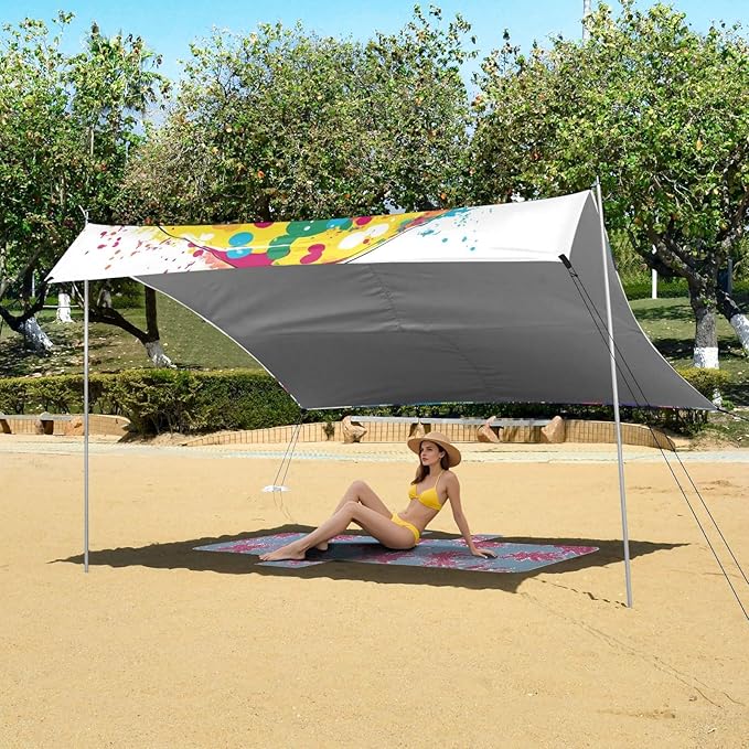 Funny Mermaid1 Foldable Beach Tent UPF50 Water-Resistant Sun Shelter with Sand Shovel Sandbags for Family Trips Picnics &amp Camping