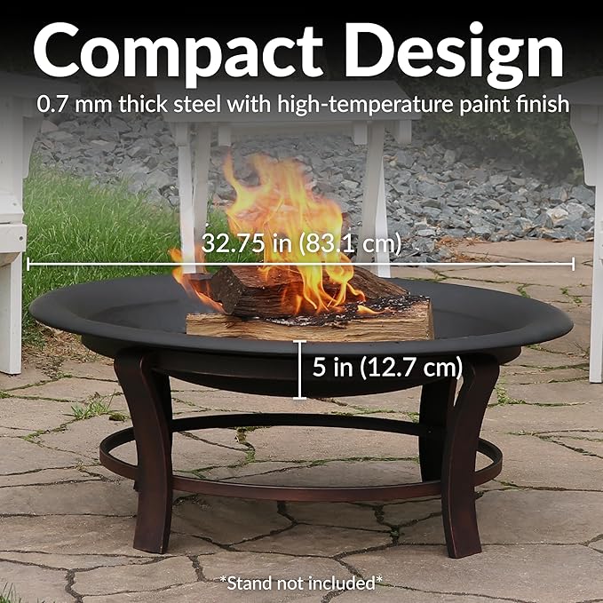 Sunnydaze Outdoor Fire Pit Bowl Replacement Insert for DIY Ring or Existing Stand - Wood-Burning Fire Bowl for Outside - 32-Inch
