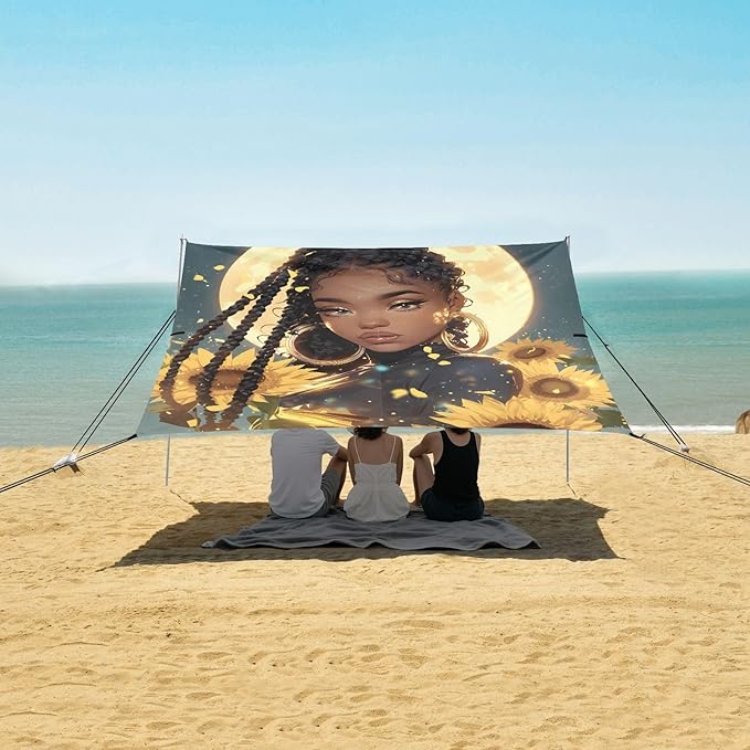 ALAZA African Woman Sunflower Beach Tent Sun Shelter Portable Canopy Sunshade for Outdoor Camping Picnics Backyard Fun 10x9 ft