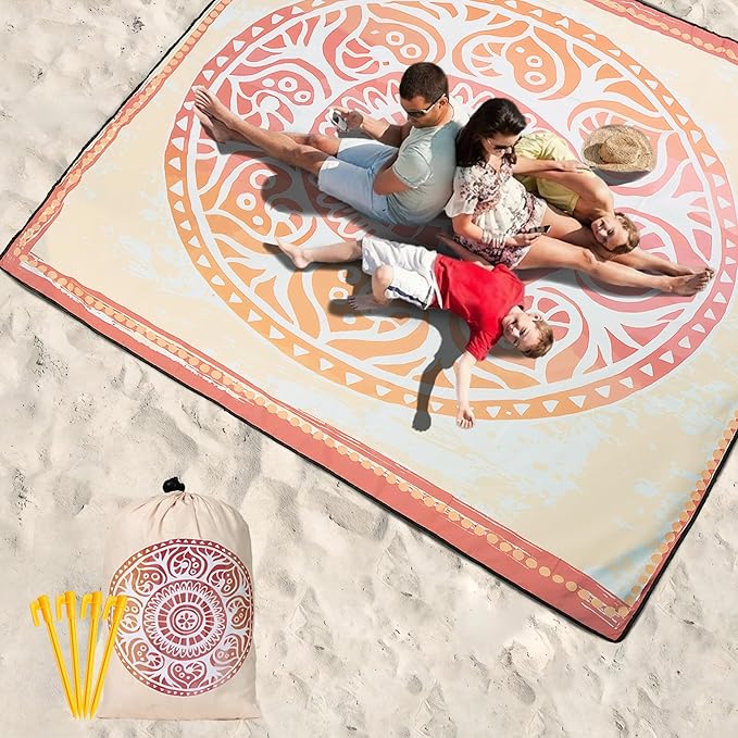 Beach Blanket Waterproof Sandproof Beach Mat 79 X 83/10'x9'for 2-8 Adults Quick Drying Outdoor Picnic Mat Beach Accessories for Travel Camping Hiking