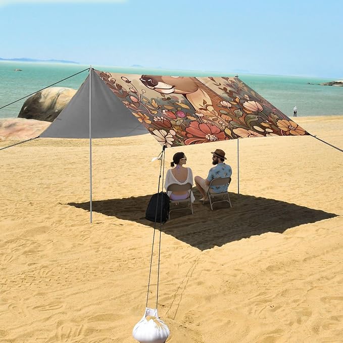 ALAZA Beautiful Deer with Awesome Flowers Cartoon -Seed 1713421452 Beach Tent Sun Shelter Portable Canopy Sunshade for Outdoor Camping Picnics Backyard Fun 10x9 ft