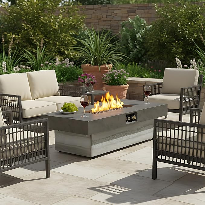 Outdoor Fire Pit Table Propane Gas Fire pits Outdoor Fireplaces 47.2'' Rectangular Firepit Table 50000 BTU Fire Table for Patio Set Two Options of Assembled Hight Grey.