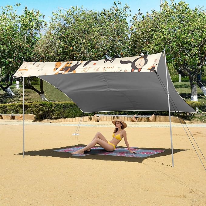 Pet Dogs Foldable Beach Canopy UPF50+ Protection Easy Setup Shade Sun Shelter with Sandbags and Shovel for Camping Picnics Backyard