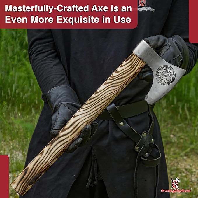 Armory Replicas™ Warhorse Functional Axe | High Carbon Forged Steel Bearded Axe w Leather Sheath