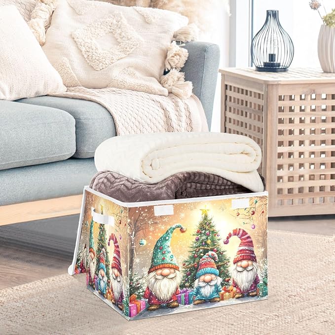 senya Christmas Baskets Collapsible Storage Bins with Lids Christmas Balls Tree Gnomes Storage Boxes Clothes Baskets for Organizing
