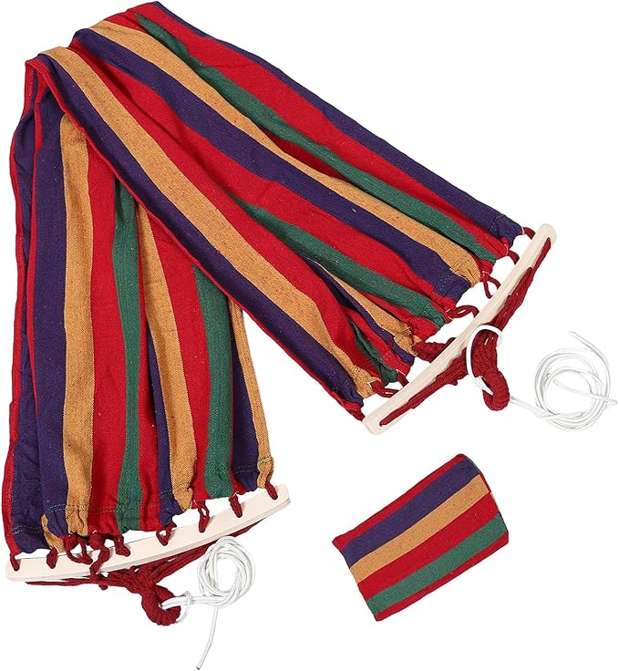 SHOWERORO Outdoor Camping Hammock Canvas Single Thickened Anti-Rollover Hanging Bed 200x80cm Red Striped Portable Hammock for Travel and Outdoor Use