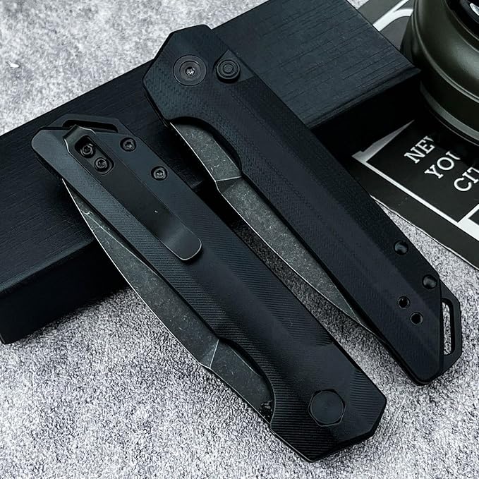 8'' One-handed Development Pocket KnifeBlackout Utility Folding Knives3.43 8Cr13Mov BladeDurable G10 Handles and Reversible PocketclipCamping EDC Tool for Men's Gifts