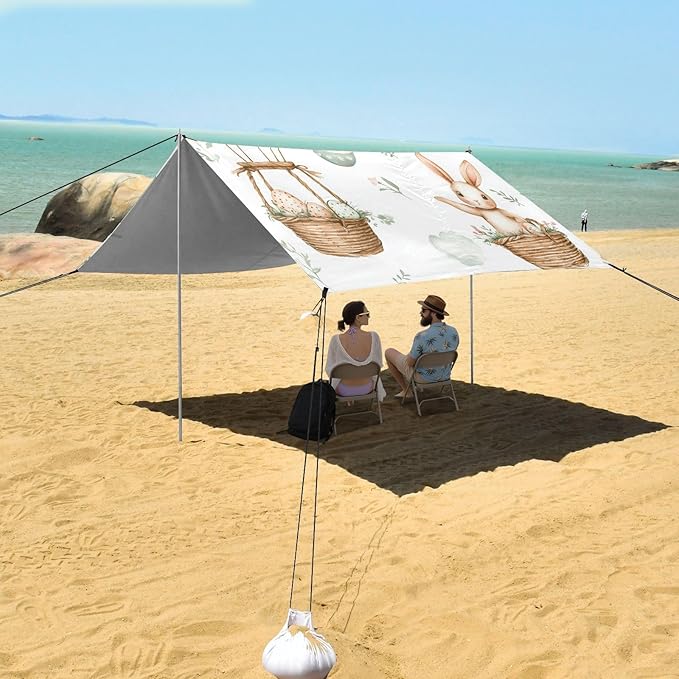 ALAZA Easter Bunnies Easter Eggs Baskets Hot Air Balloons Beach Tent Sun Shelter Portable Canopy Sunshade for Outdoor Camping Picnics Backyard Fun 10x9 ft