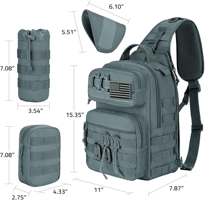 CVLIFE Tactical Sling Bag Backpack for Men Military Shoulder Sling Bag Molle Army Assault Detachable Tactical Bag (Grey)