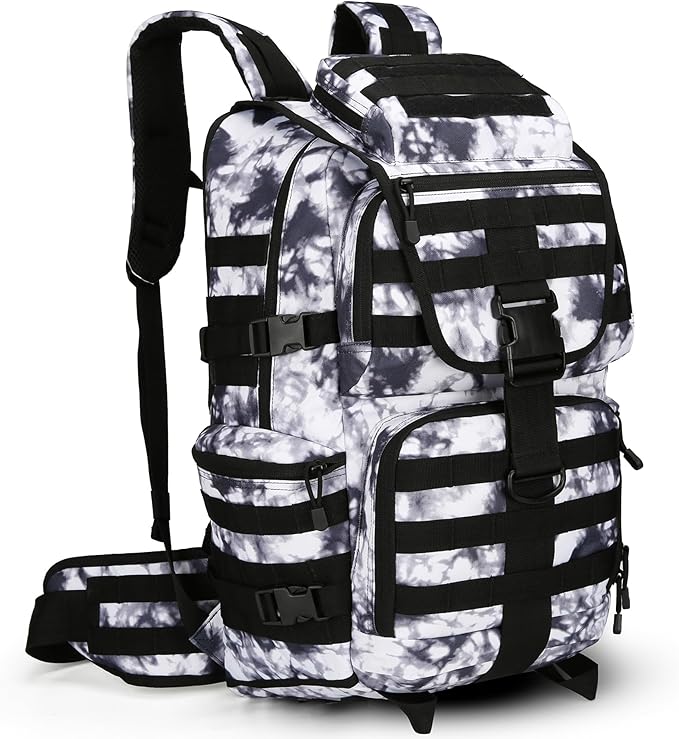 Military Tactical Backpack Waterproof Outdoor Hunting Backpack Large Capacity Hunting Day Pack (BlackWhite)