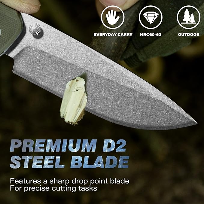 Dispatch Axis Lock Folding Pocket Knife with Clip 3.46 D2 Steel Drop Point Blade and G10 Handle Crossbar Lock EDC Pocket Knife for Men Women Hiking Camping Hunting Survival Knives