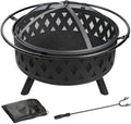 32 Inch Fire Pit Outdoor Burning Stove 2 in 1 Metal Round Fireplace for Outside Bonfire Party BBQ Camping Backyard Patio Garden w/Fire Poker Spark Screen Grate Cover (Rhombic)