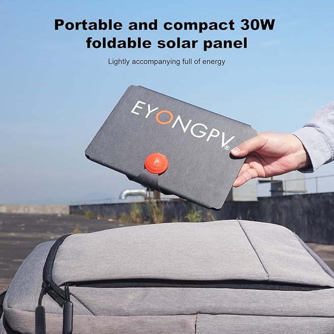 EYONGPV 30W Portable Foldable Solar Panel &amp Solar Charger with Croc-Eye USB-C PD Fast Charging Output IP67 Waterproof Compact Solar Charger for Phones Power Banks Camping Hiking Backpacking