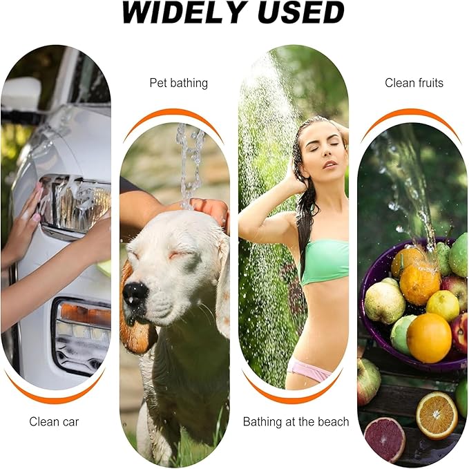 Portable Camping Shower with Rechargeable Pump – Adjustable Water Flow Built-in Cleaning Brush 60 Min Battery Life USB Charging Lightweight &amp Compact for Camping Hiking Beach &amp Pet Bathi