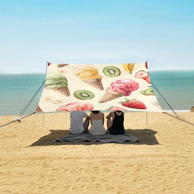 ALAZA Ice Cream Fruit Pattern Beach Tent Sun Shelter Portable Canopy Sunshade for Outdoor Camping Picnics Backyard Fun 10x9 ft