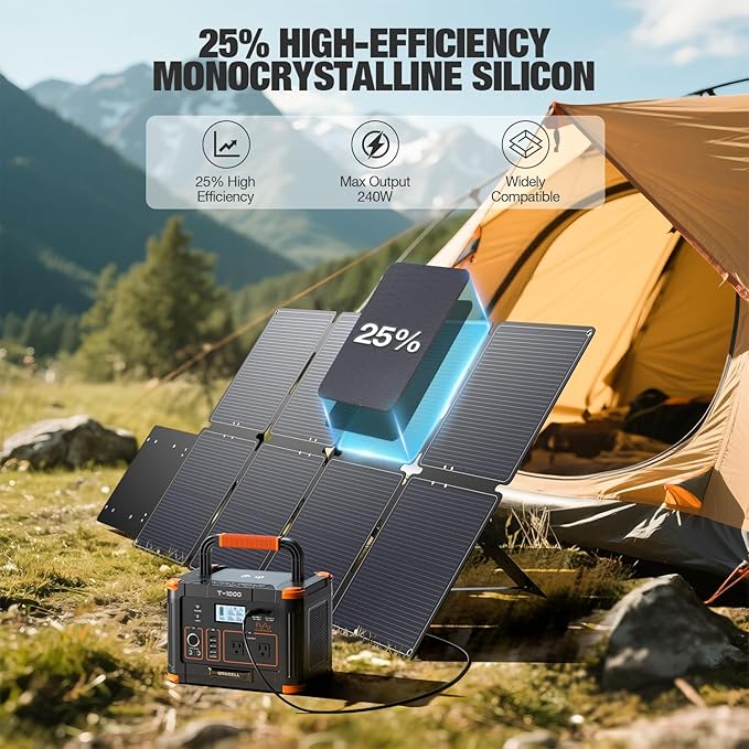 GRECELL 240W Portable Solar Panel for Power Station Ultra Light Foldable Solar Panel Kit 25% High Efficiency IP65 Waterproof Solar Charger for Outdoor Camping RV Boat Home Backup Power Off-Grid