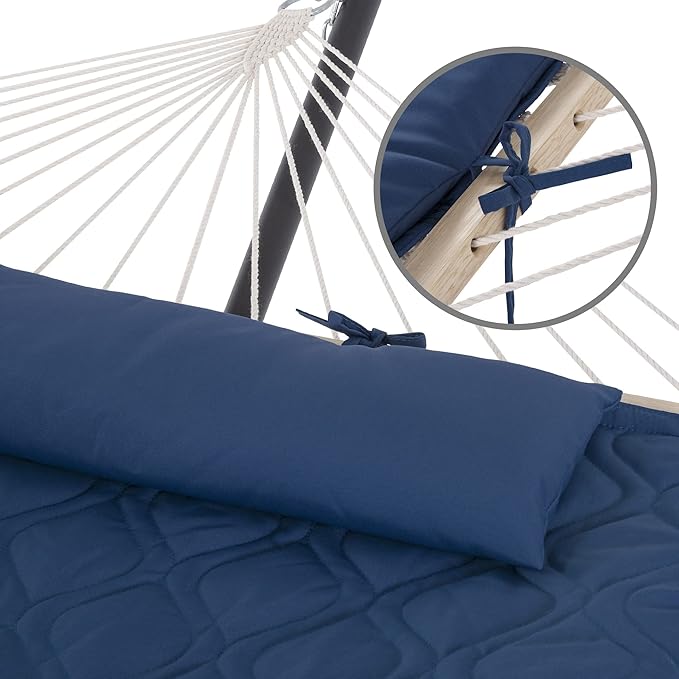 SUNCREAT Two Person Hammock with Stand Heavy Duty Backyard Hammock and Stand Navy Drops