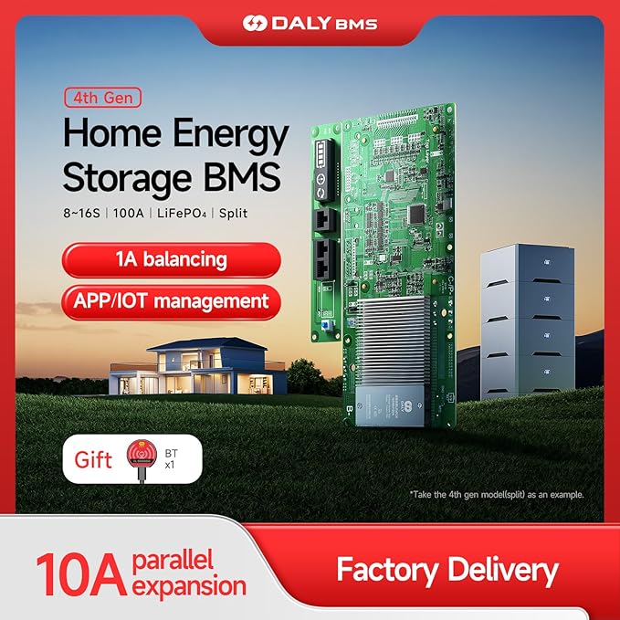 DALY BMS 48V 16S 100A - 1A Active Balance BMS with Bluetooth LCD Touch Screen RS485 CAN for LiFePO4 Home Energy Storage Solar Inverter System