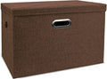DAYARD Foldable Storage Boxes with Lids Linen Fabric Stackable Storage Bins Organizer Containers Baskets Cube with Cover for Closet Office Nursery Coffee XL (20 x 14 x 12)