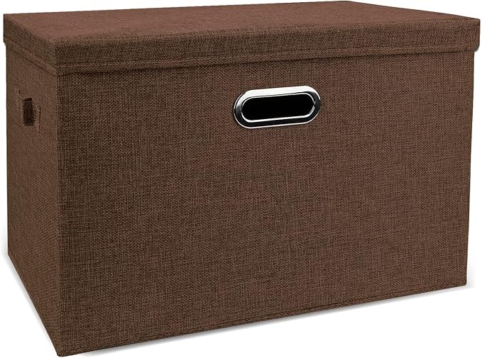 DAYARD Foldable Storage Boxes with Lids Linen Fabric Stackable Storage Bins Organizer Containers Baskets Cube with Cover for Closet Office Nursery Coffee XL (20 x 14 x 12)