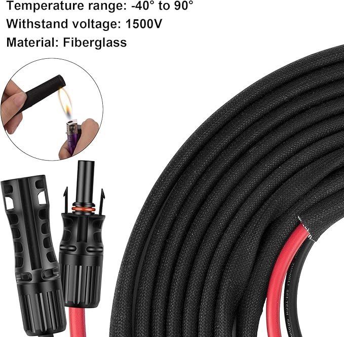 30FT 8AWG Solar Panel Extension Cable with Female &amp Male Connectors Solar Cable for Solar Panels Charge Controllers and Solar Generator (30FT)