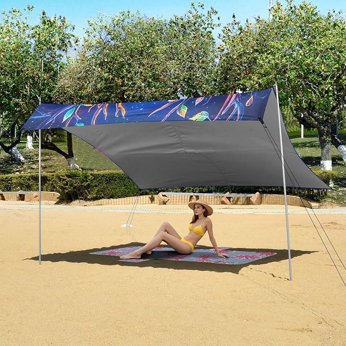 ALAZA Glowing Owl Magical Beach Tent Sun Shelter UPF50+ Protection Beach Shade Canopy w/ 4 Sandbags for Outdoor Camping Fishing Backyard Fun Picnic 10x9 ft