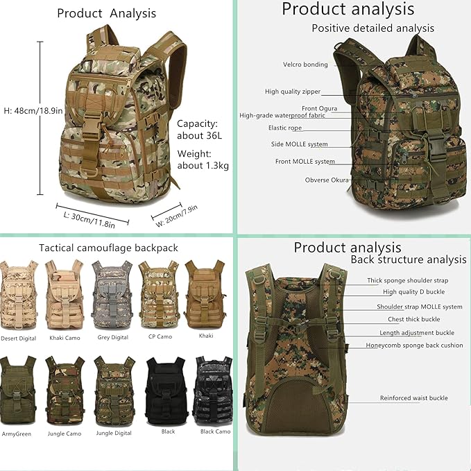Military Tactical Backpack for Men Women 35L Hiking Trekking Rucksack Molle Bag for Traveling Mountain Hunting