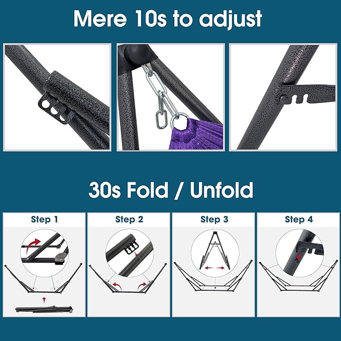 Tranquillo Collapsible Hammock Stand Folding Camping Hammock and Stand 600 lbs Capacity Double Hammock Stand for 2 Persons Heavy Duty Folding Hammock for Indoor Outdoor Quick Assembly Purple
