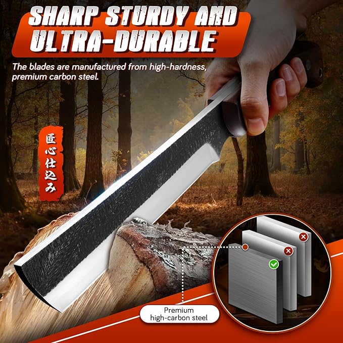 Purple Dragon Japanese Machete Knife for Cutting Trees Heavy Duty Full Tang Survival Machete with Wooden Sheath for Gardening Camping Bushcraft &amp Yard Work Gifts for Outdoor Men Women