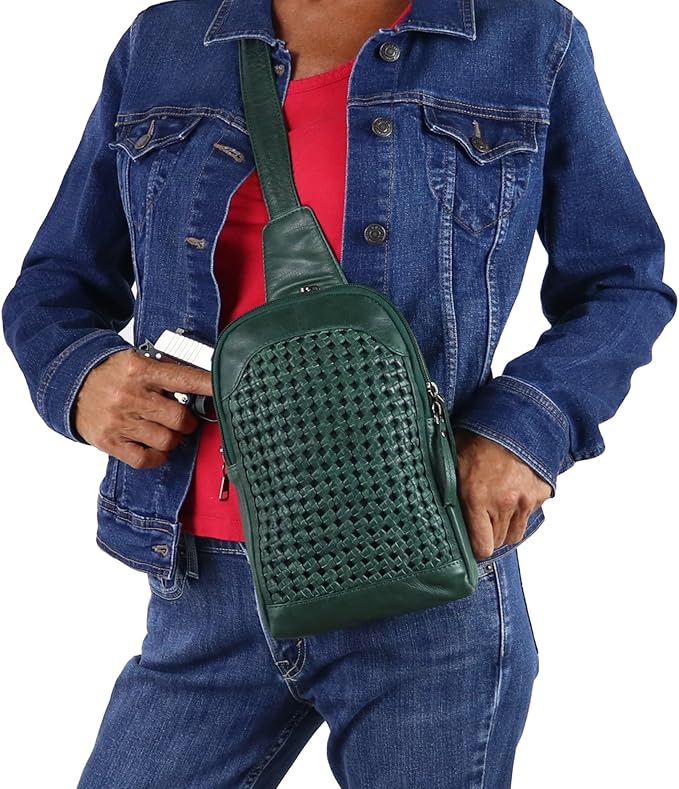 Lady Conceal Unisex Bristol Sling Backpack Minimalist Conceal Carry Design for Universal Holster with Locking Zippers (Pine Green)