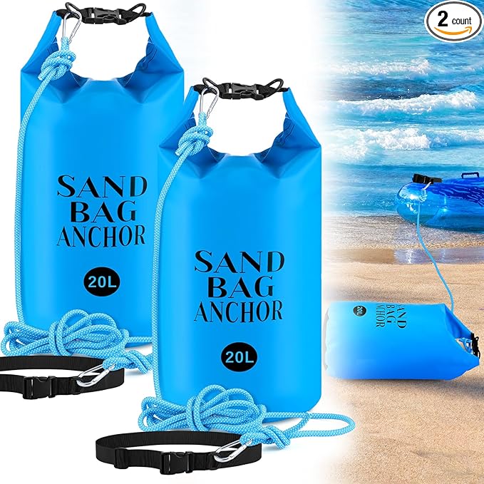 ShinyRelief 2 Set 10L/20L Sand Anchor Bags 2 in 1 PWC Kayak Anchor Kit for Float with Adjustable Straps Waterproof Dry Bags for Kayak Boat Pool Beach Floats Inflatables Water Sports
