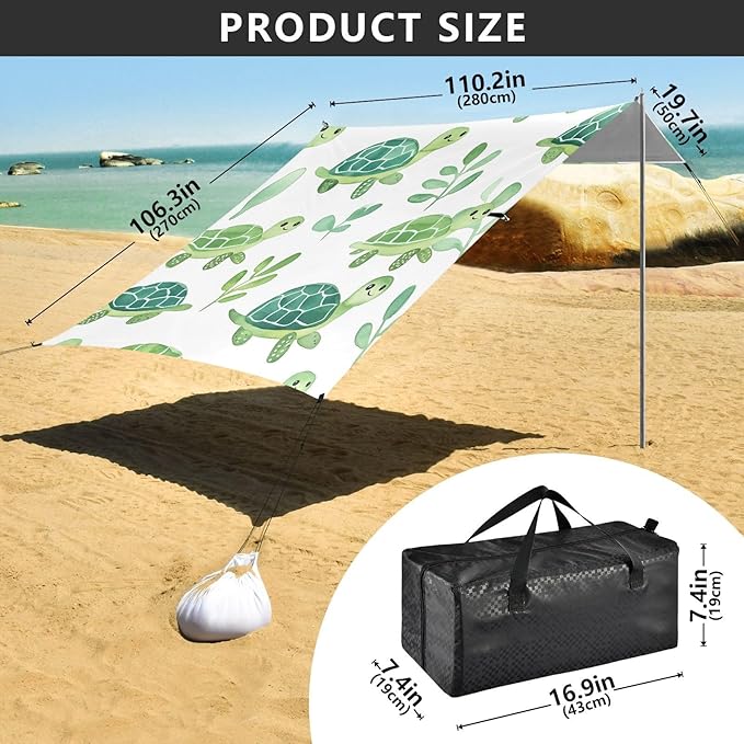 ALAZA Cute Watercolor Turtle Pattern Beach Tent Sun Shelter Portable Canopy Sunshade for Outdoor Camping Picnics Backyard Fun 10x9 ft
