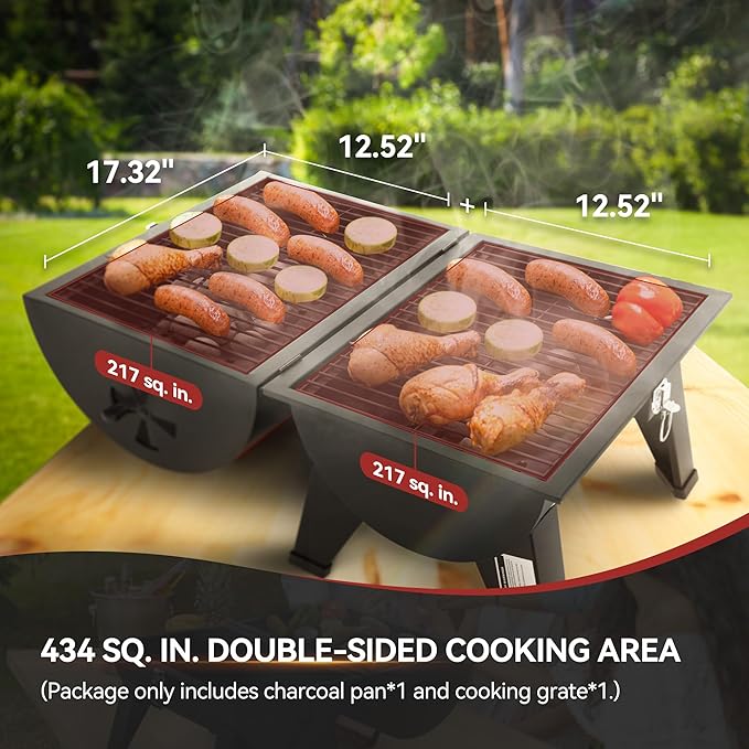 Royal Gourmet CC1619 Portable Tabletop Charcoal Grill Convertible Lid-to-Grill Zone Outdoor Compact Barrel BBQ Grill with 217 Sq. In. Grilling Space for Backyard Patio and Parties Black