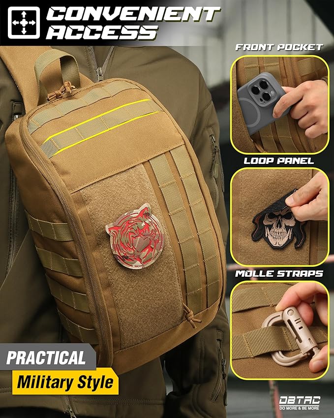 DBTAC Compact 9L Tactical Sling Bag with Removable Elastic Organizer Panel Everyday Carry Shoulder Pack for EDC Tools First Aid Travel Outdoor Sports (Camo)