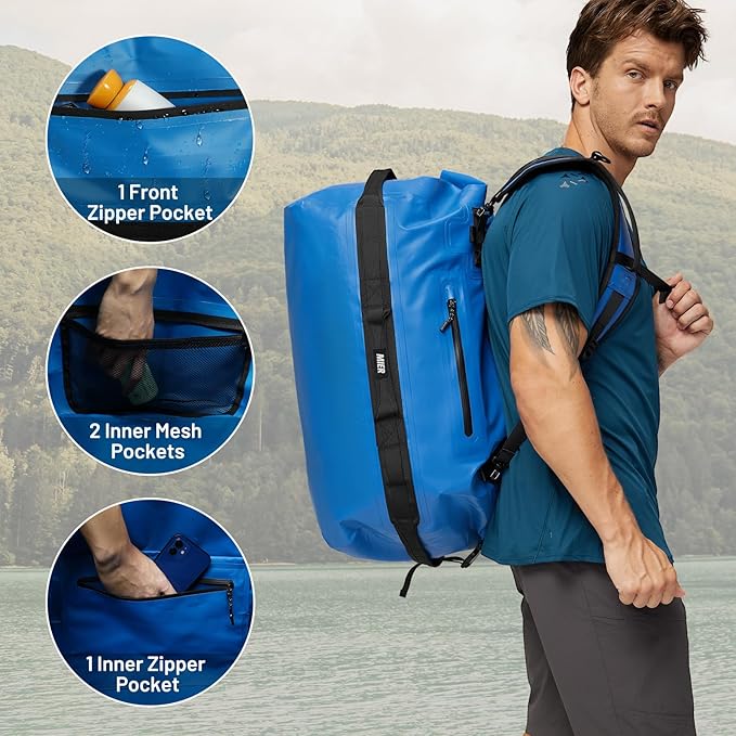 MIER Waterproof Duffel Bag Motorcycle Dry Bag Backpack Large Roll-Top Heavy Duty Dry Duffle Bags for Kayaking Camping Boating Gym Beach Cruise Ship 60L/80L