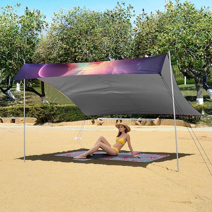 ALAZA Wolf Nebula Beach Tent Sun Shelter UPF50+ Protection Beach Shade Canopy w/ 4 Sandbags for Outdoor Camping Fishing Backyard Fun Picnic 10x9 ft